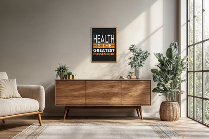 Living Room Cabinet Preview of Greatest Wealth – Health Motivational Quote Frame in Natrual Color Frame