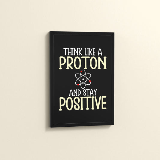 Side View of Stay Positive – Think Like a Proton Motivational Quote Frame in Black Color Frame