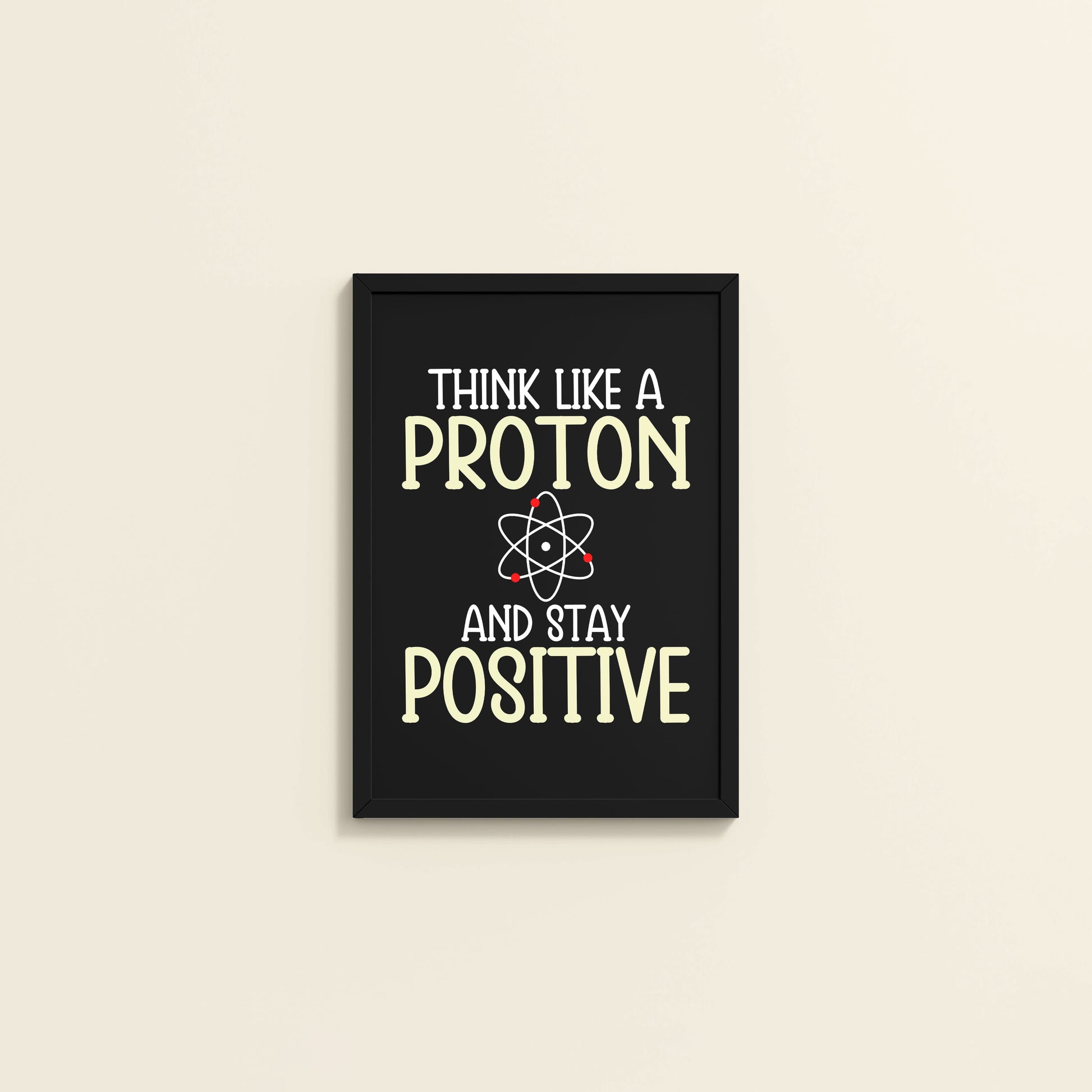 Wall View of Stay Positive – Think Like a Proton Motivational Quote Frame in Black Color Frame