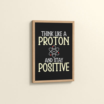 Side View of Stay Positive – Think Like a Proton Motivational Quote Frame in Natrual Color Frame