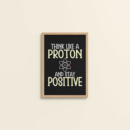 Wall View of Stay Positive – Think Like a Proton Motivational Quote Frame in Natrual Color Frame