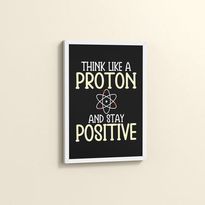 Side View of Stay Positive – Think Like a Proton Motivational Quote Frame in White Color Frame