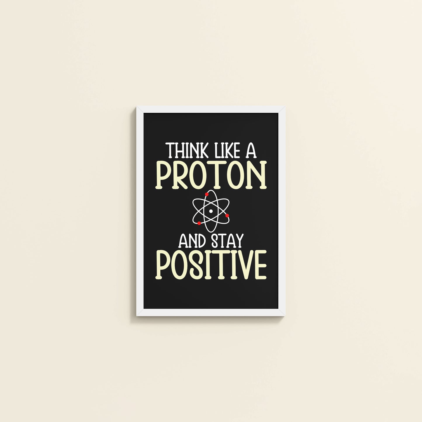 Wall View of Stay Positive – Think Like a Proton Motivational Quote Frame in White Color Frame