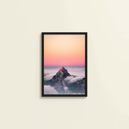 Wall View of Heaven’s Edge – Mountain Summit above the Clouds in Frame in Black Color Frame