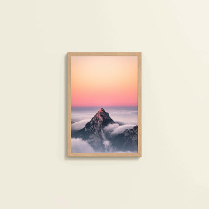 Wall View of Heaven’s Edge – Mountain Summit above the Clouds in Frame in Natrual Color Frame