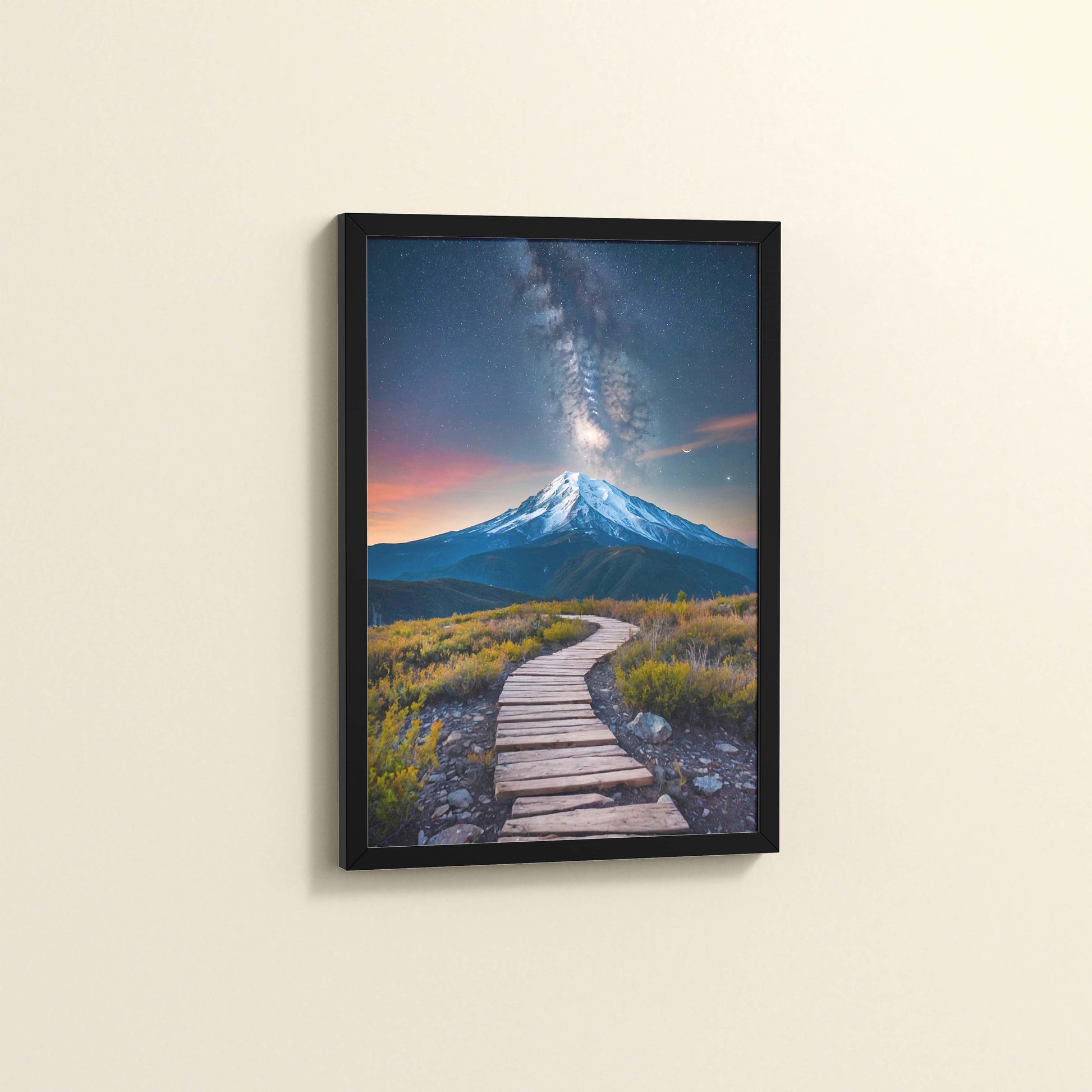 Side View of Path to the Peak – Snowcapped Summit Wall Art in Black Color Frame