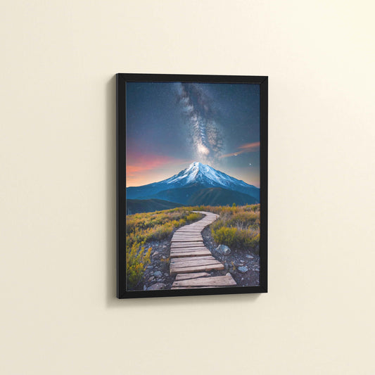 Side View of Path to the Peak – Snowcapped Summit Wall Art in Black Color Frame