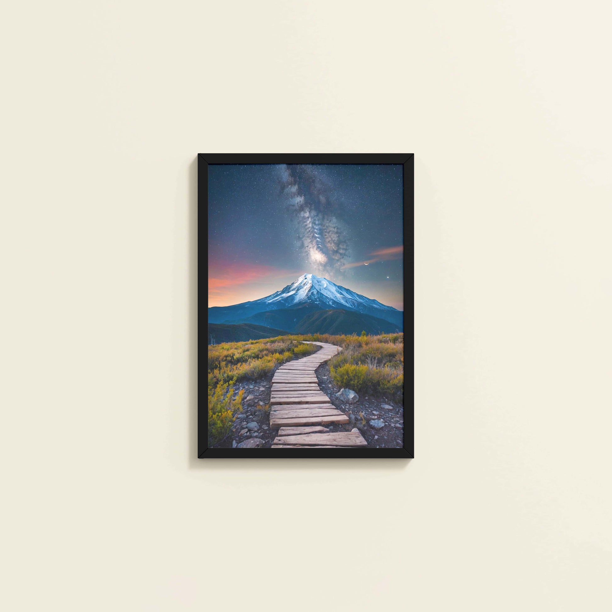 Wall View of Path to the Peak – Snowcapped Summit Wall Art in Black Color Frame