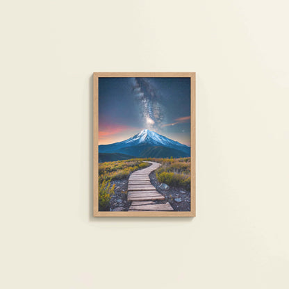 Wall View of Path to the Peak – Snowcapped Summit Wall Art in Natrual Color Frame