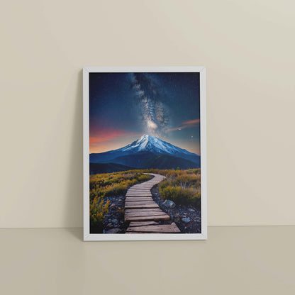 Floor View of Path to the Peak – Snowcapped Summit Wall Art in White Color Frame