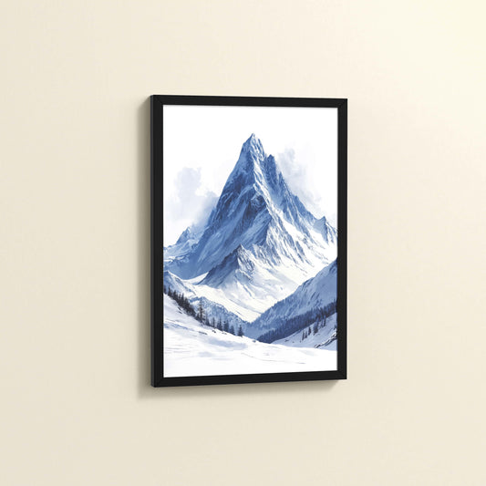 Side View of Winter Majesty – Snowy Mountain Peak in Wall Decor in Black Color Frame