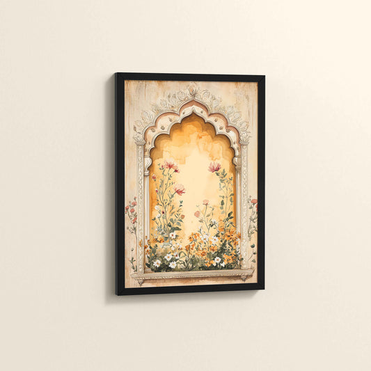 Side View of Mughal Garden Bloom – Floral Wall Art Frame in Black Color Frame