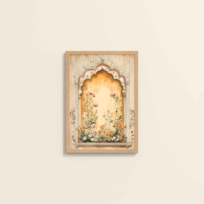 Wall View of Mughal Garden Bloom – Floral Wall Art Frame in Natrual Color Frame