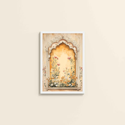 Wall View of Mughal Garden Bloom – Floral Wall Art Frame in White Color Frame