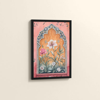 Side View of Royal Arch & Bloom – Traditional Mughal-Style Painting in Black Color Frame