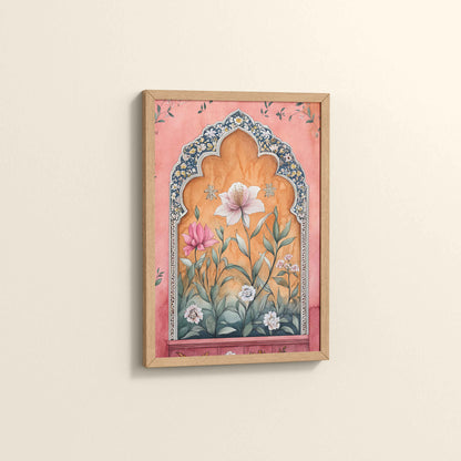 Side View of Royal Arch & Bloom – Traditional Mughal-Style Painting in Natrual Color Frame