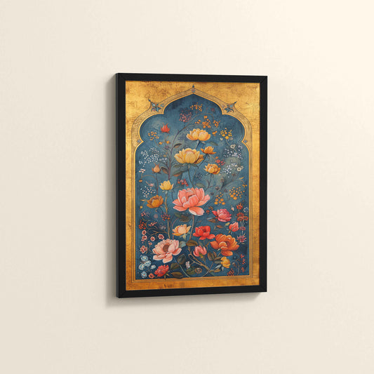 Side View of Mughal-Persian Blossoms – Floral Elegance for Wall Decor in Black Color Frame