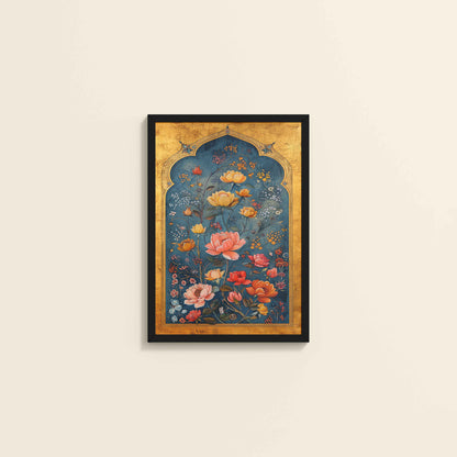 Wall View of Mughal-Persian Blossoms – Floral Elegance for Wall Decor in Black Color Frame