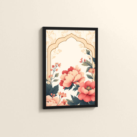 Side View of Floral Harmony – Mughal-Inspired Timeless Artwork in Black Color Frame