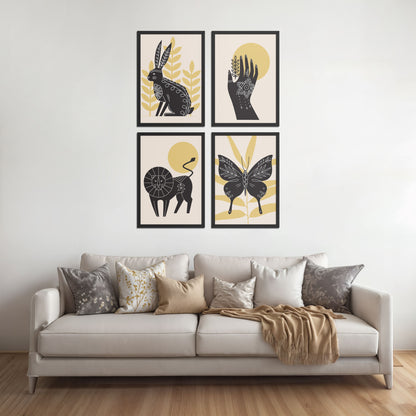 Living Room Sofa Preview of Wild Animal Modern Wall Art Set of 4 Frames in Black Color Frame