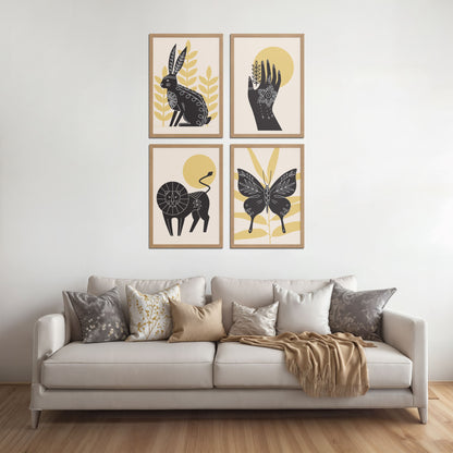 Living Room Sofa Preview of Wild Animal Modern Wall Art Set of 4 Frames in Natrual Color Frame
