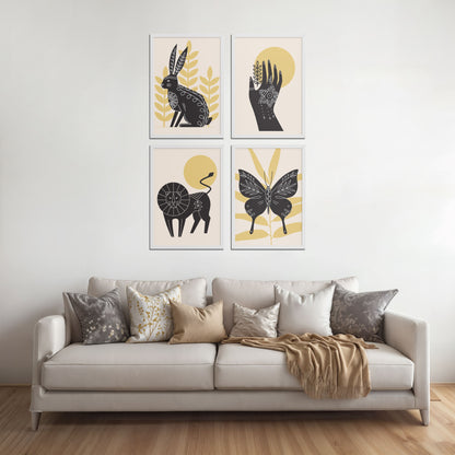 Living Room Sofa Preview of Wild Animal Modern Wall Art Set of 4 Frames in White Color Frame