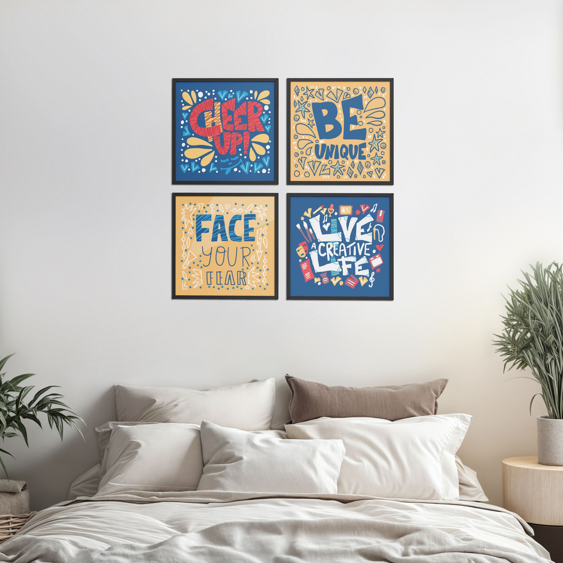 Bed Room Preview of Live Bold – Motivational Wall Art Set of 4 Frames in Black Color Frame