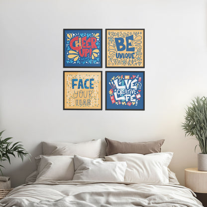 Bed Room Preview of Live Bold – Motivational Wall Art Set of 4 Frames in Black Color Frame