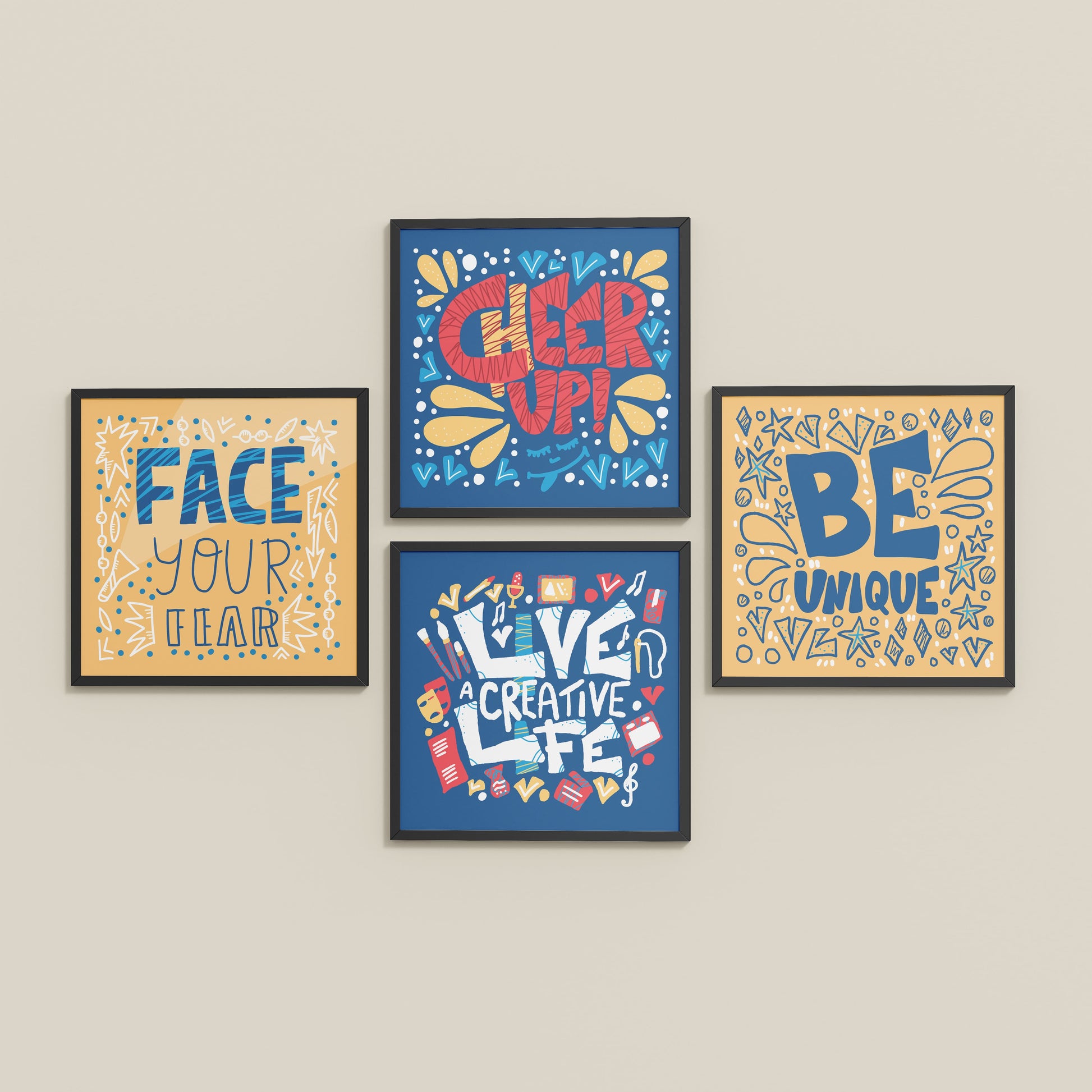 Inclined Floor View of Live Bold – Motivational Wall Art Set of 4 Frames in Black Color Frame