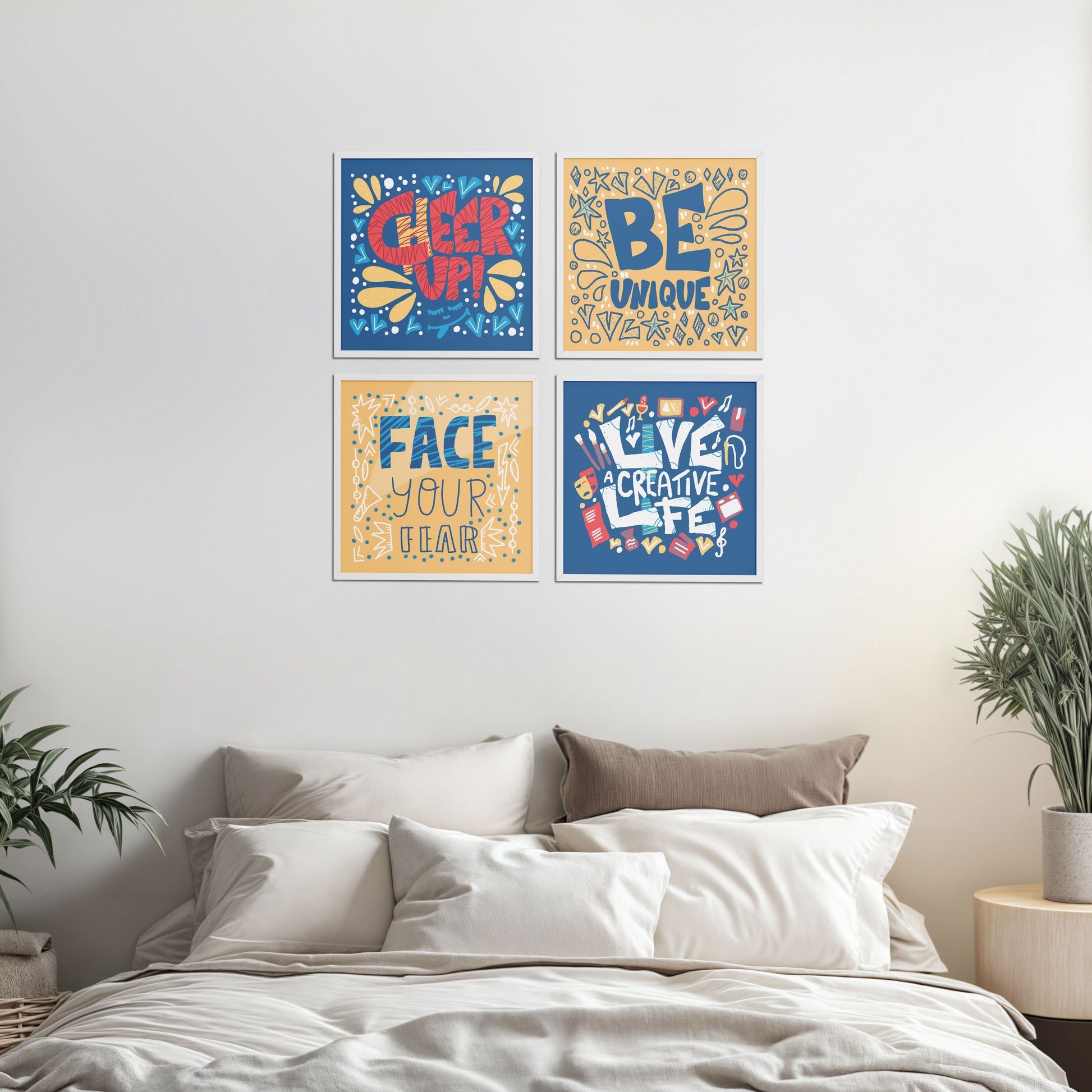 Bed Room Preview of Live Bold – Motivational Wall Art Set of 4 Frames in White Color Frame