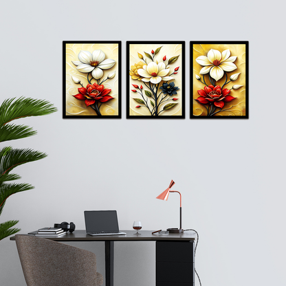 Red & White Flower in Floral Art Frame & Wall Painting
