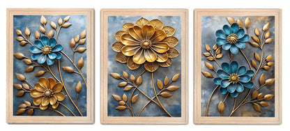 Abstract Golden & Blue Floral Art Frames & Wall Décor