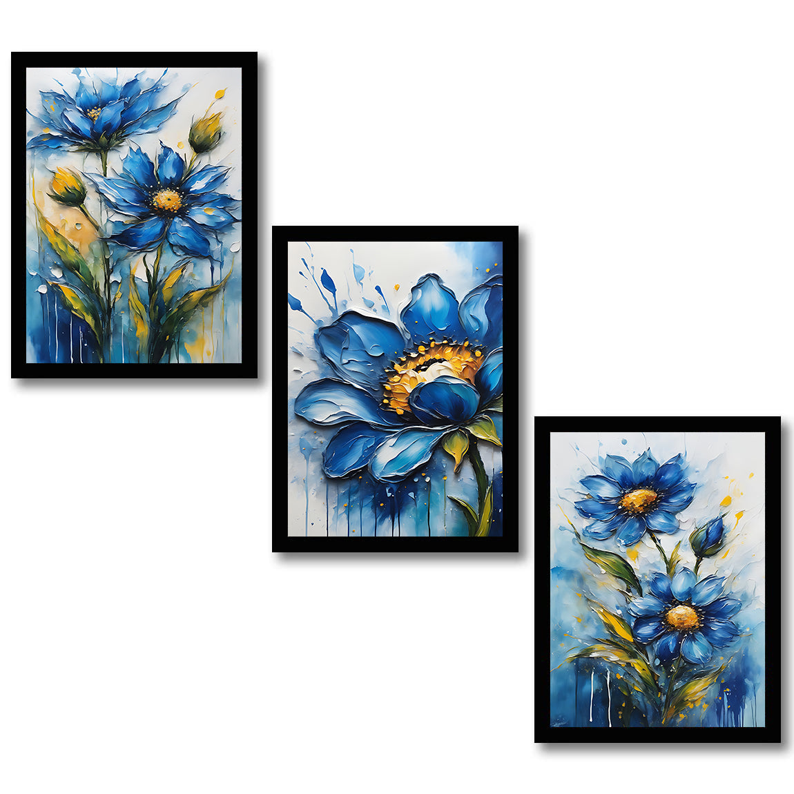 Beautiful Blue & Grey Floral Abstract Painting Frames & Wall Decor