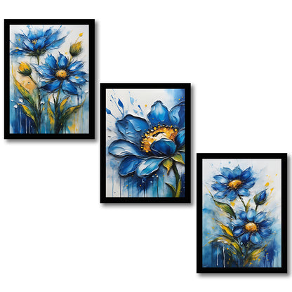 Beautiful Blue & Grey Floral Abstract Painting Frames & Wall Decor