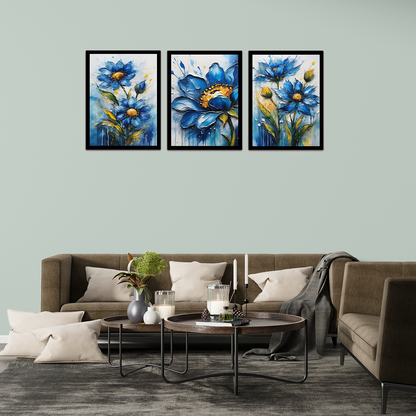 Beautiful Blue & Grey Floral Abstract Painting Frames & Wall Decor