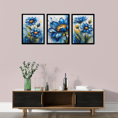 Beautiful Blue & Grey Floral Abstract Painting Frames & Wall Decor