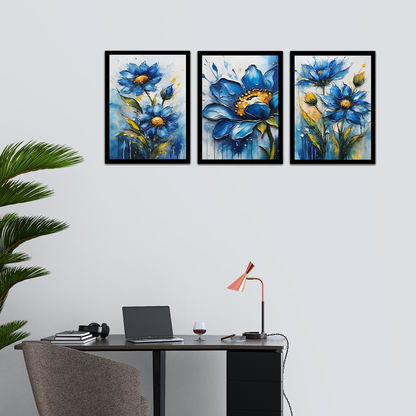 Beautiful Blue & Grey Floral Abstract Painting Frames & Wall Decor