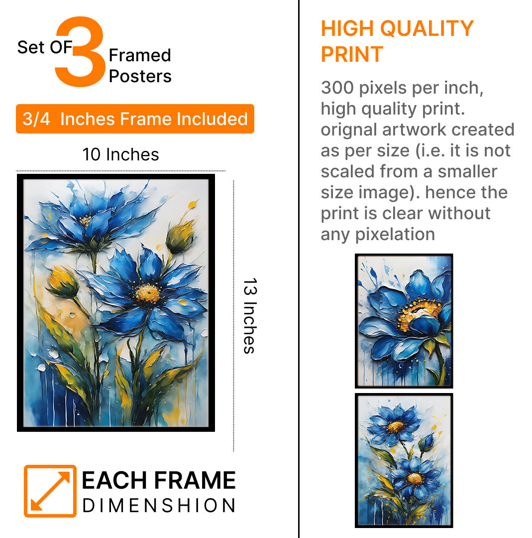 Beautiful Blue & Grey Floral Abstract Painting Frames & Wall Decor