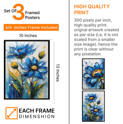 Beautiful Blue & Grey Floral Abstract Painting Frames & Wall Decor