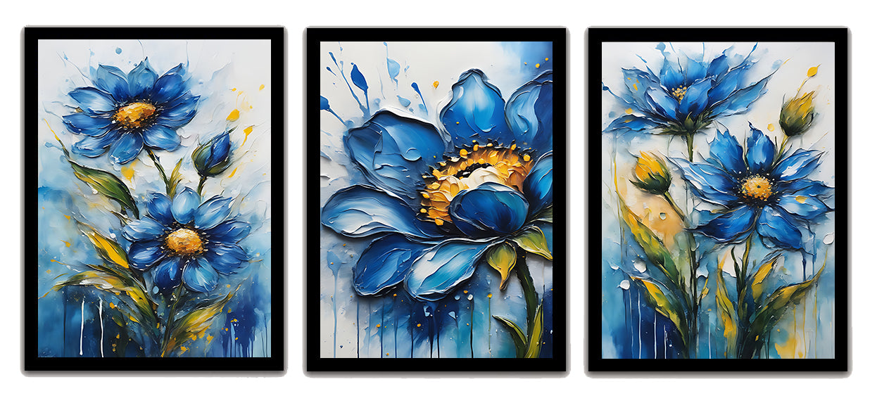 Beautiful Blue & Grey Floral Abstract Painting Frames & Wall Decor
