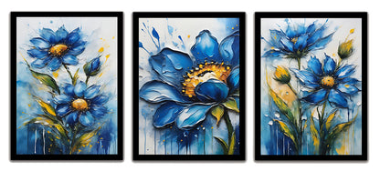 Beautiful Blue & Grey Floral Abstract Painting Frames & Wall Decor