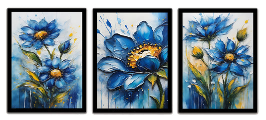 Beautiful Blue & Grey Floral Abstract Painting Frames & Wall Decor