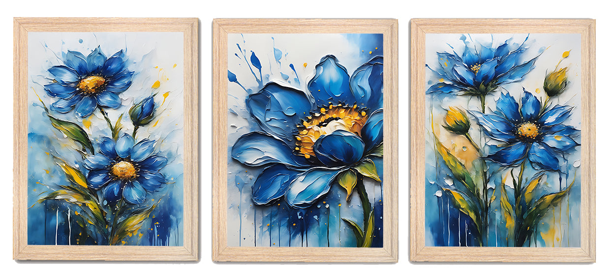 Beautiful Blue & Grey Floral Abstract Painting Frames & Wall Decor