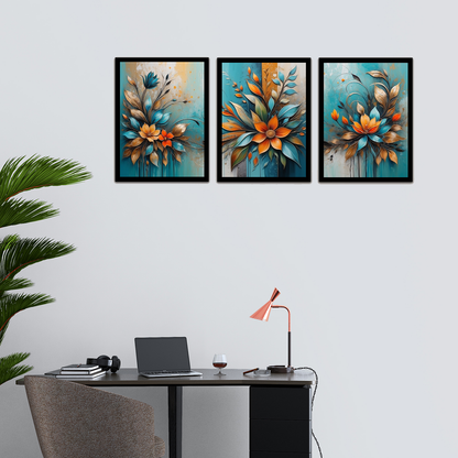 Modern Abstract Floral & Plant Metal Texture Frame and Wall Décor