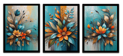Modern Abstract Floral & Plant Metal Texture Frame and Wall Décor