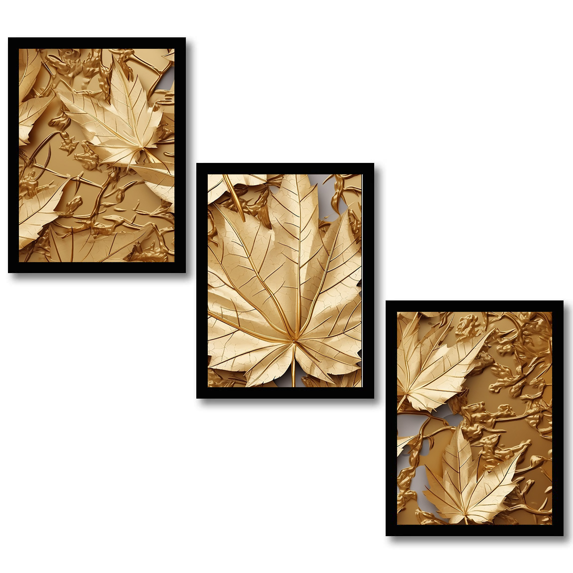 Abstract Golden Leaves Wall Art Frames for Modern Decor