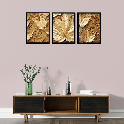 Abstract Golden Leaves Wall Art Frames for Modern Decor