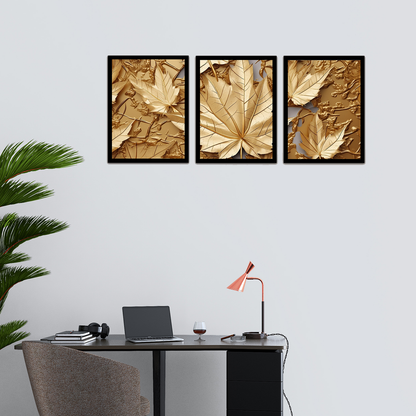 Abstract Golden Leaves Wall Art Frames for Modern Decor