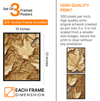 Abstract Golden Leaves Wall Art Frames for Modern Decor