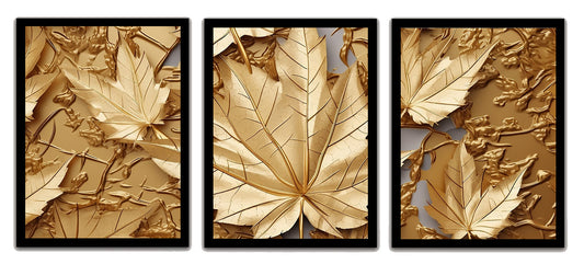 Abstract Golden Leaves Wall Art Frames for Modern Decor
